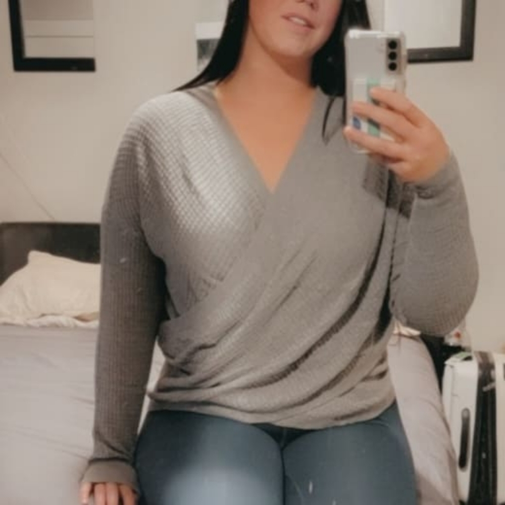 Crossbody V Neck Waffle Texture Sweater